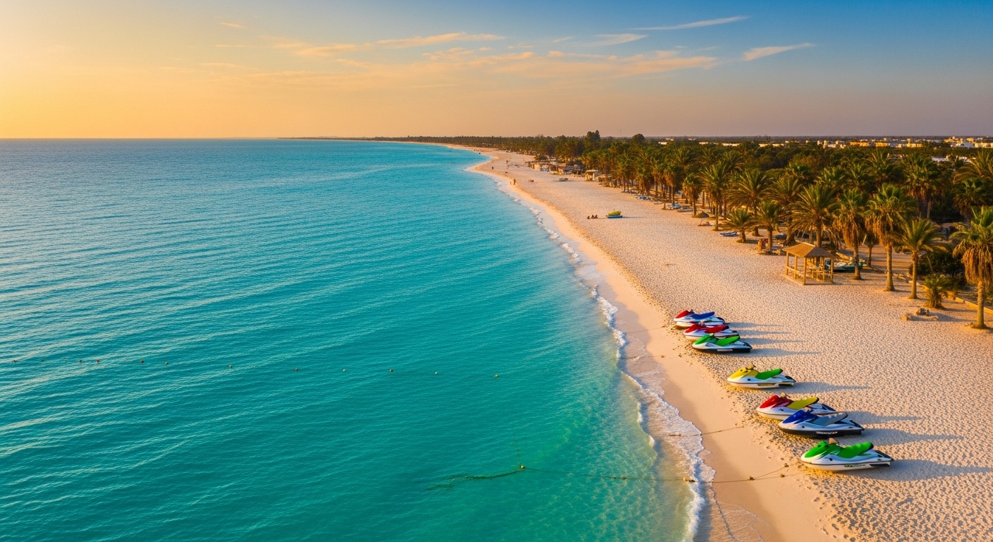 Aerial view of Djerba's turquoise coastline
